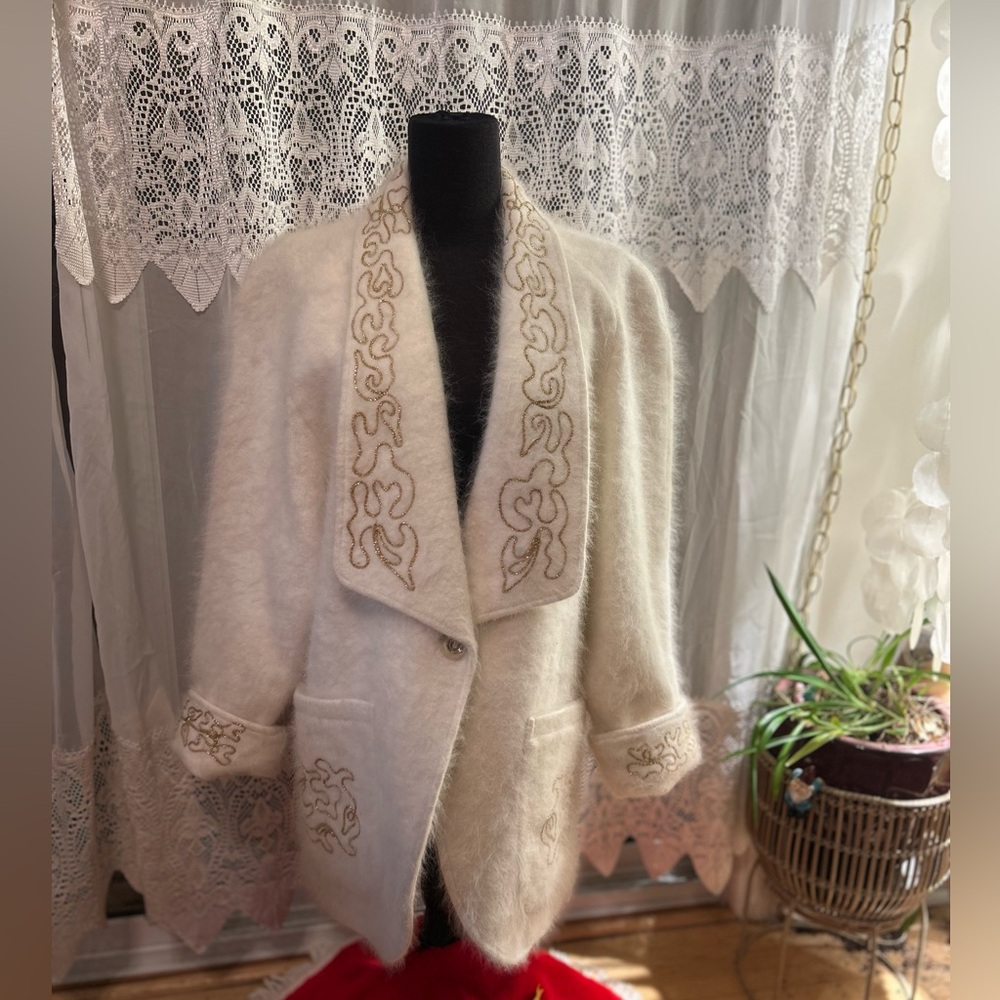 Vintage LS Collections Angora Wool Coat Christmas holiday sweater holiday party